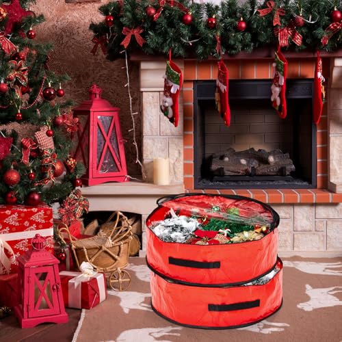 Christmas Wreath Storage Container with Window - Red, 36 Inch, 4 Pack