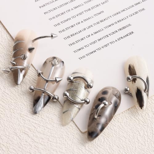 Nail Piercing Charms Set Silver Black 2 - Punk Gothic Nail Art Decorations
