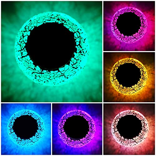 Solar Powered Color Changing Mosaic Glass Table Lamp Waterproof Night Light - White, Crackle Glass