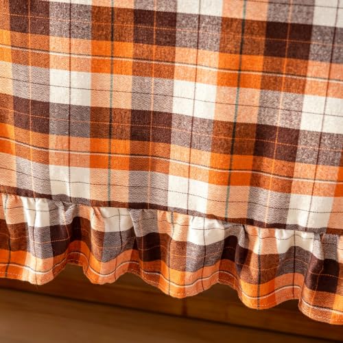 Orange Brown Ruffled Thanksgiving Tablecloth 60x60 Inch Square - Farmhouse Fall Decor