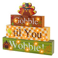 Thanksgiving Wooden Block Sign with LED Lights - Gobble Til You Wobble Turkey Decor - Fall Farmhouse Tabletop Sign - Variation: Thanksgiving 1