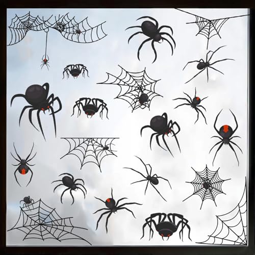Halloween Window Clings Spider Cobweb Stickers - Reusable Double Sided Decals for Glass Windows, 4 Sheet A5