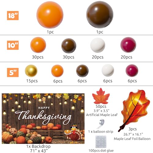Thanksgiving Balloon Arch Kit with 197 Balloons & Backdrop for Party Decorations