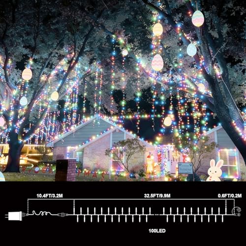 Multicolor Easter String Lights 33FT 100 LED with 16 Light Modes - Green Wire