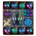 Peacock Blue Purple Green Shatterproof Christmas Tree Ornaments Set - 60pcs Holiday Decor