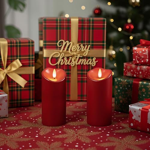 Outdoor Waterproof Flameless LED Candle 8x3 Inches with Remote & Timer - Red Variation of D3xH8
