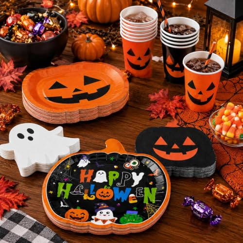 Halloween Party Supplies Set - Pumpkin Plates Cups Napkins for Costumes & Celebrations