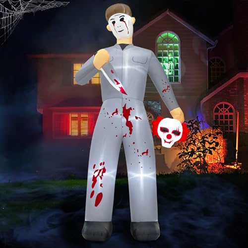 10FT Inflatable Halloween Decoration with Lights - Creepy Serial Killer Yard Decor