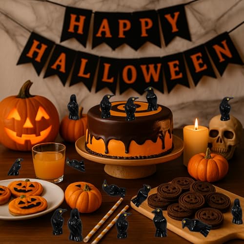 Mini Crow Figurines for Halloween Decorations - 50pcs Dark Theme Crafts & Party Favors