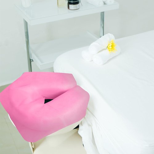 Skiennix Disposable Face Cradle Covers - 100 Pack Massage Headrest Covers for Spa | 12 x 15.5 Inches (Pink)