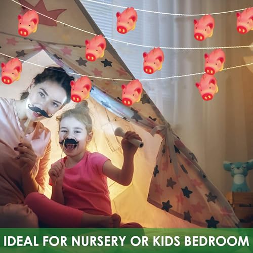 Pink Pig String Lights 3m/20 LEDs Battery Powered Night Mood Light with Timer - Cute Animal Decor
