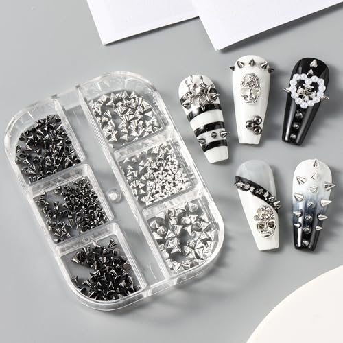 Mini Metal Punk Nail Art Studs Set - Gold & Black 3D Cone & Steel Balls