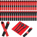Halloween Disposable Silverware Set - Red & Black, 50 Sets, Pre-Rolled Utensils & Napkins