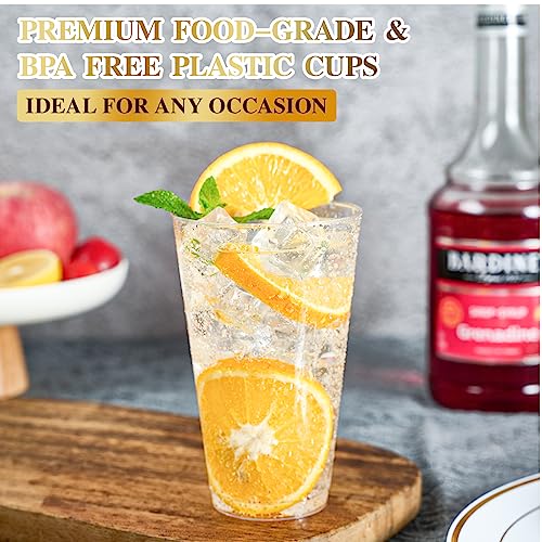 FOCUSLINE 16 oz Clear Plastic Cups - 100 Pack Disposable Tumblers for Parties
