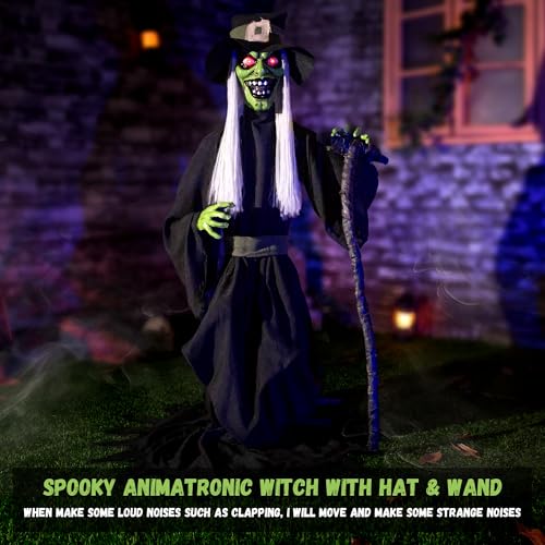 Jump-Scare Witch Halloween Animatronic Decoration - Sound Activated, Red Eyes, Spooky Indoor/Outdoor Prop - Variation of THIS listing