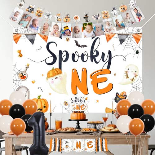 Halloween 1st Birthday Decoration Kit with Balloons Banner Cake Topper Backdrop