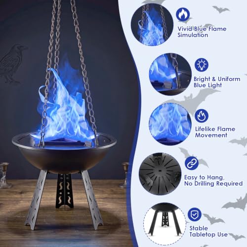 Mystarry Blue 3D Fake Fire Flames Effect Light - Safe Flickering Campfire Lamp for Parties & Holidays
