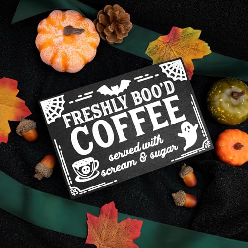 Halloween Wooden Sign Decor for Coffee Bar & Kitchen - Spooky Home Accent