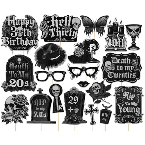 Gothic Style 30th Birthday Photo Booth Props - 20 Pack Dark Color Party Decorations