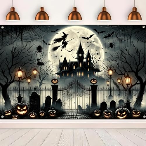 Halloween Haunted Mansion Witch Banner - 71 x 43 Inch - Skull Variation