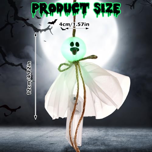 Halloween Hanging Ghost Decorations with LED Light - Green Light, 6 Pcs Indoor Outdoor