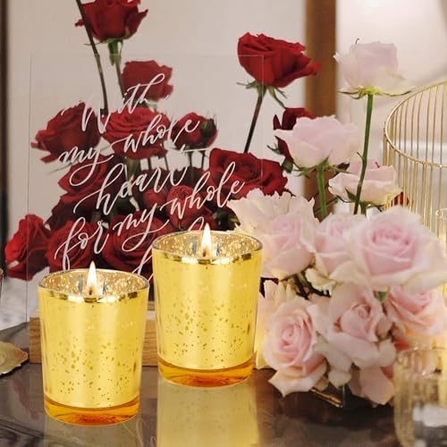 Gold Speckled Mercury Glass Votive Candles - Unscented 24PCS for Wedding & Party Decor