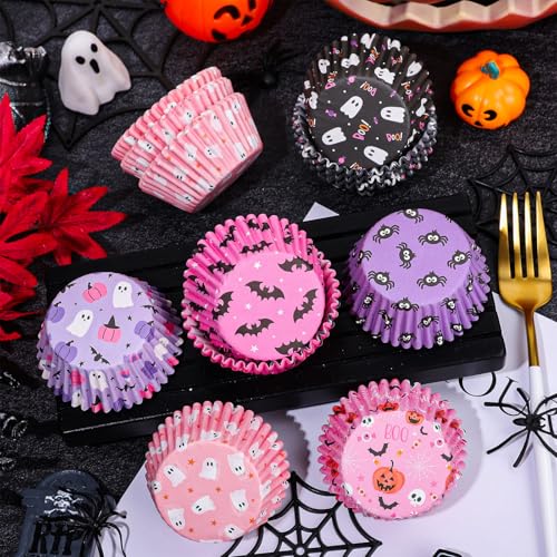 Halloween Cupcake Liners Set - 300 Pack Spooky Pumpkin Ghost Bat Party Decor
