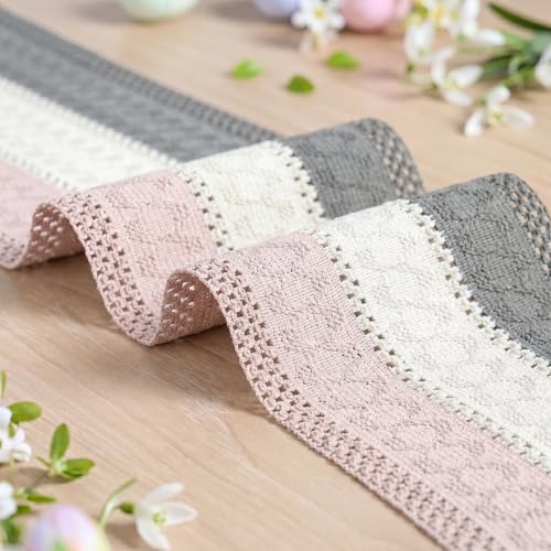 Farmhouse Table Runner 12x72 Inch - Grey and Pink Rustic Decor