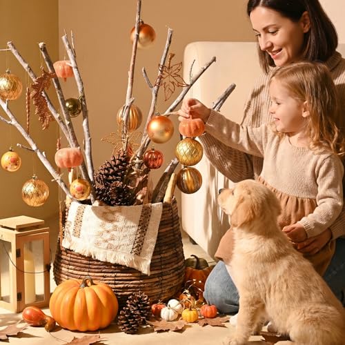 Fall Tree Ornaments Set - 40 Assorted Pumpkin, Maple Leaf & Harvest Decor
