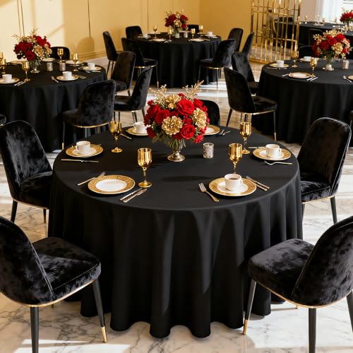 Black 70 Inch Round Tablecloth - Stain & Wrinkle Resistant Polyester for Wedding & Events - Variation: Black / 70"