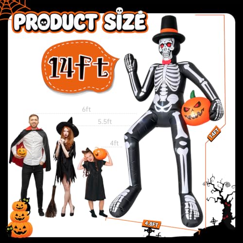 14FT Halloween Inflatable Sitting Skeleton with Pumpkin - Outdoor Yard Decor