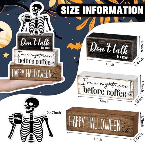 Halloween Skeleton Coffee Bar Decor Set - Wooden Skeleton Tabletop Decor with Nightmare Before Coffee Variant