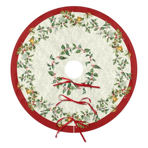 Christmas Tree Skirt 36 Inch Red and Cream Poinsettia Floral Festive Decor - Variation B