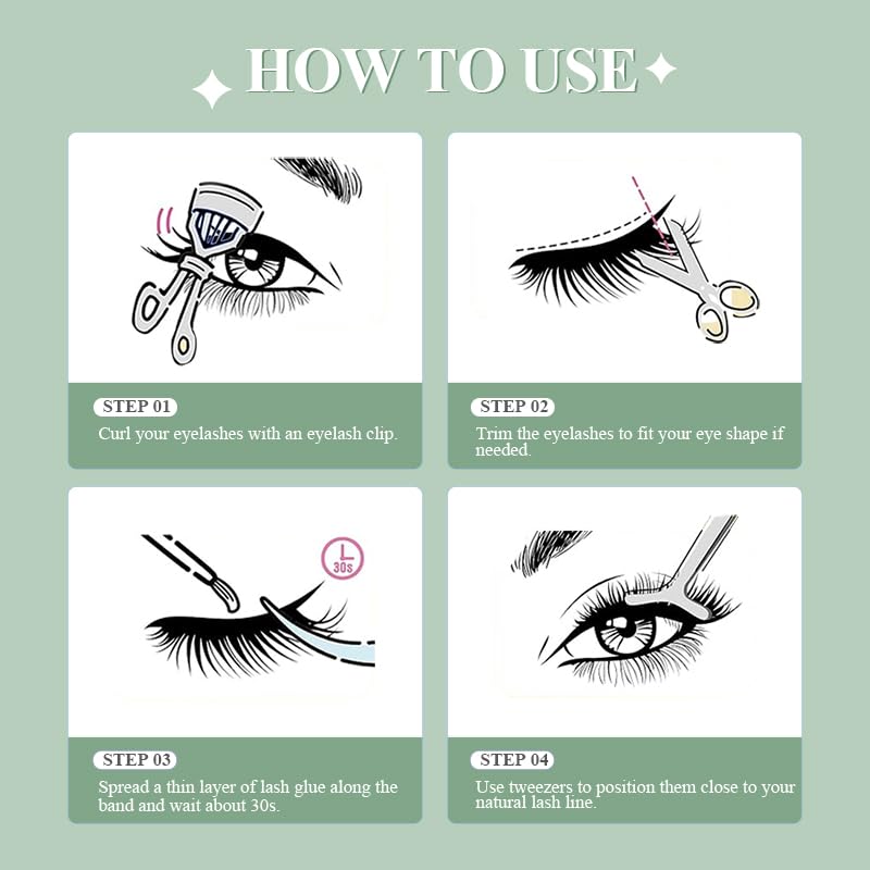 Green False Eyelashes 3D Individual Fluffy Lash Clusters - NATUHANA