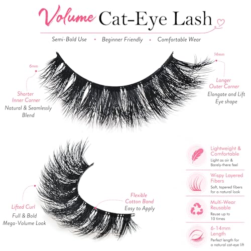 False Eyelashes Strips U2 (6-13mm) - Wispy Fluffy Cat Eye Lashes for Daily Makeup