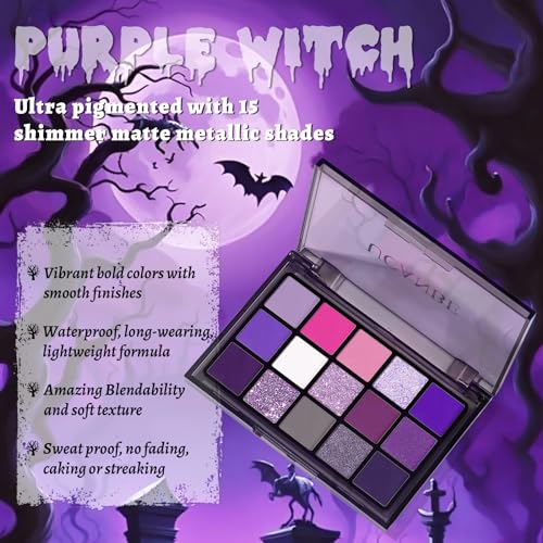 UCANBE Purple Halloween Makeup Kit - 15-Color Eyeshadow, White Foundation & Lipstick