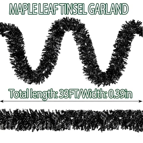 Black 33Ft Christmas Tinsel Garland Foil Sparkling Holiday Decor - RUPOFUZA