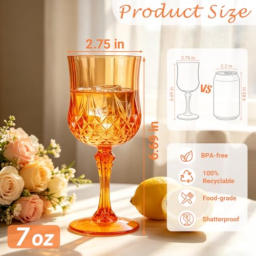 Pumpkin Orange 12-Pack Plastic Wine Glasses 7oz for Wedding & Party