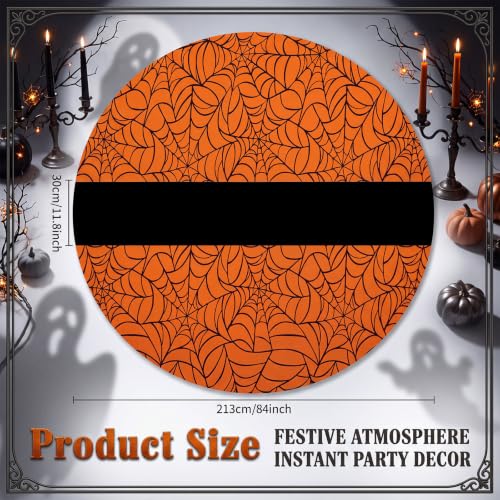 Preboun 6 Pcs Orange & Black Spider Web Round Tablecloth 84" - Halloween Party Decor