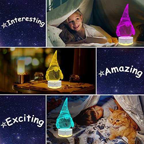 Gnome Night Light 3D Optical LED Lamp with Remote & Touch Control - 16 Color Changing Timer - Gnome Variation