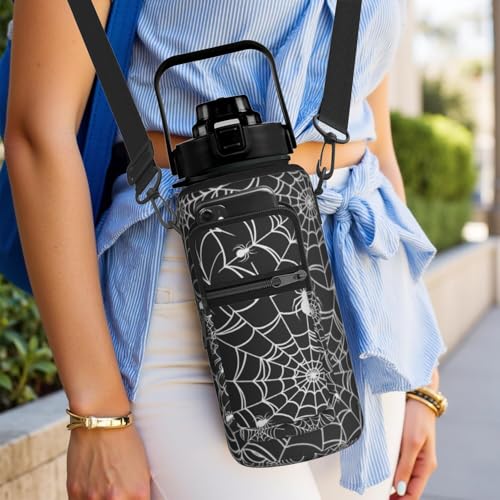Halloween Spider Web Half Gallon Water Bottle with Sleeve - 64 OZ - Witchy Gift