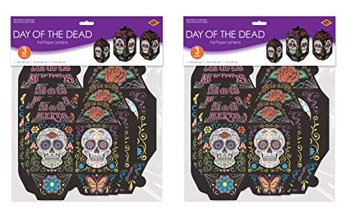 Set of 6 Day of the Dead Paper Lanterns - Sugar Skull Halloween Decor