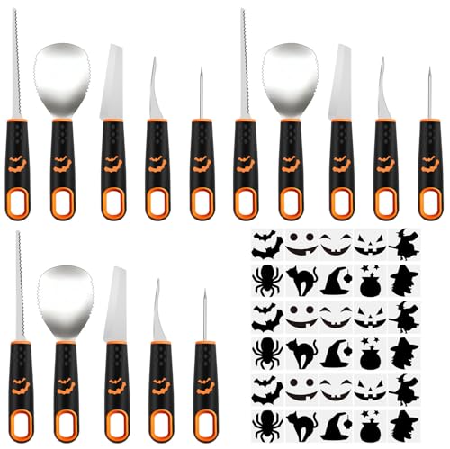 Pumpkin Carving Tools with Stencils 5PCS Halloween Pumpkin Carving Kit - Black / 15