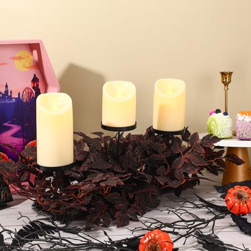Halloween Centerpieces for Tables - Autumn Fall Decor with Candlesticks & Black Leaves