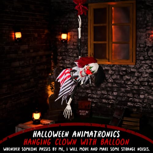 Halloween Hanging Animatronic Clown Balloon - Spooky Talking Decor with Sound & Lights