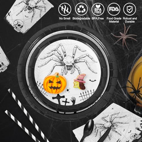 Halloween Spider Disposable Tableware Set for 25 Guests - Plates, Cups, Napkins