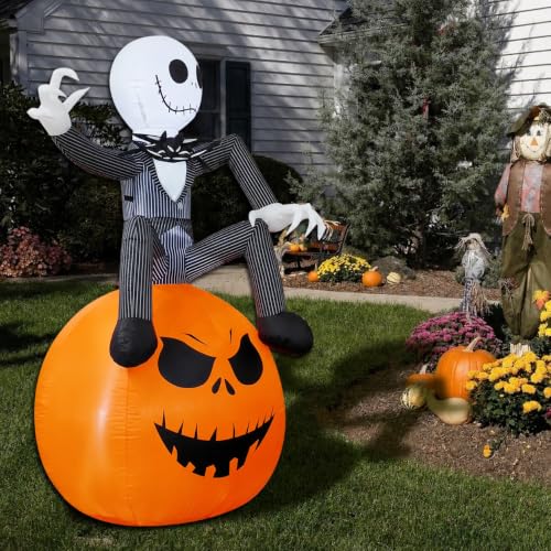 6 Ft Inflatable Halloween Yard Decorations with LED Lights - Outdoor Pumpkin & Skeleton Decor