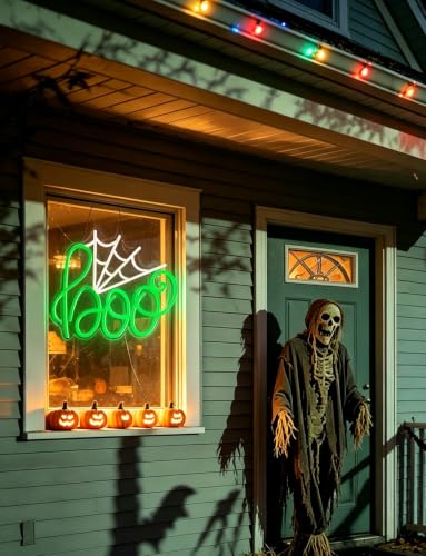 Halloween White Boo Spider Web Neon Sign - Dimmable Party Decor - Variation of Boo Spider Web
