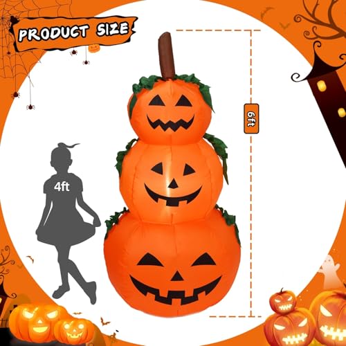 6FT Stacked Pumpkin Inflatable Halloween Decoration with Built-in LED Lights - Outdoor Indoor Yard Decor
