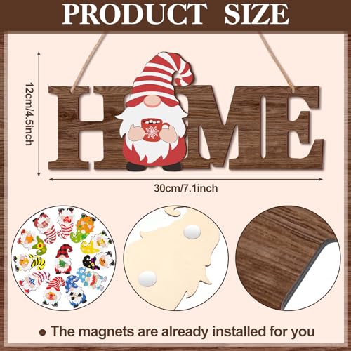 Interchangeable Gnome Door Sign with Walnut Finish - Seasonal Home Decor